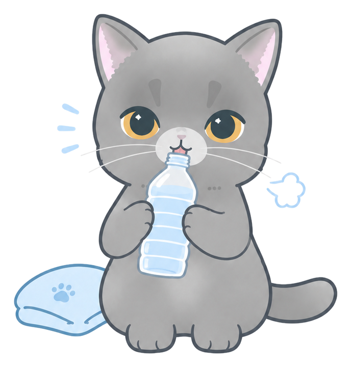 水を飲んで休憩している猫