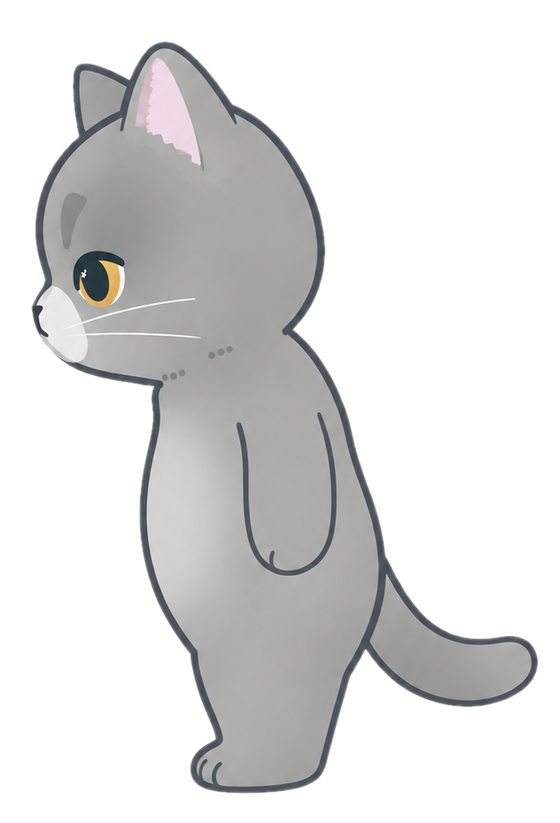 少し前かがみの猫
